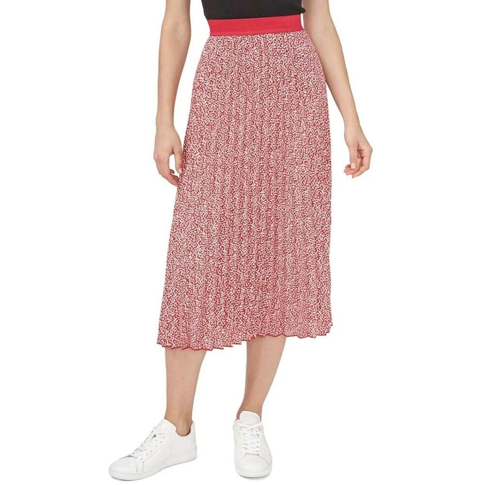 Vince Camuto Skirt Womens XS Red Midi Pleated Flowy Office Career Church NEW $79